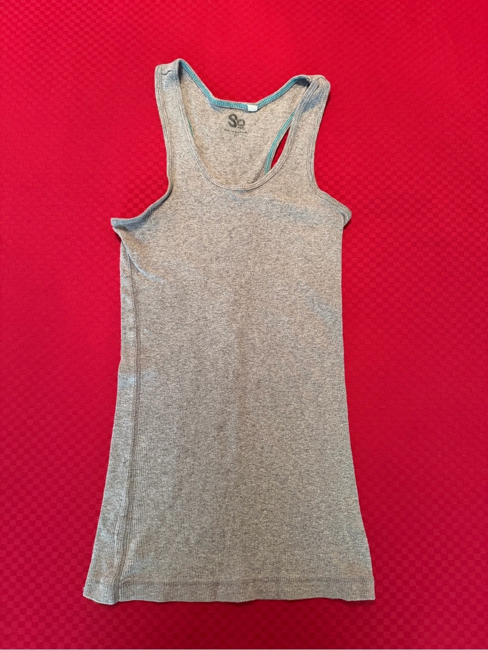 SO Women's Gray Tank Top with Teal Trim